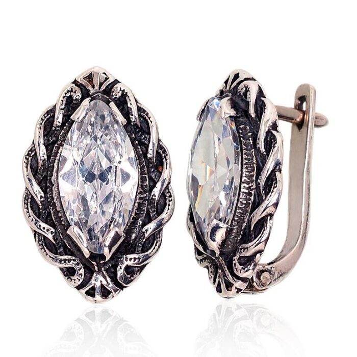 Silver earrings with rhinestones